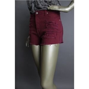 EUC MINKPINK Stretchy Burbundy Slasher Denim Shorts L
